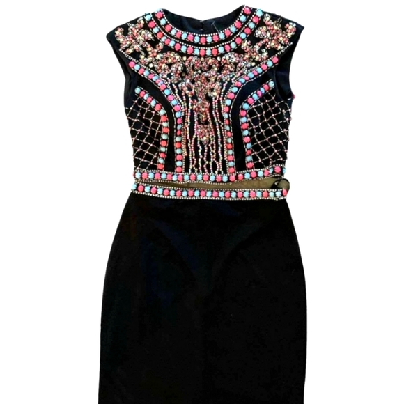 JOVANI 2-piece Black Beaded Mozaic Rhinestones Evening Gown Size 4 - Picture 8 of 14